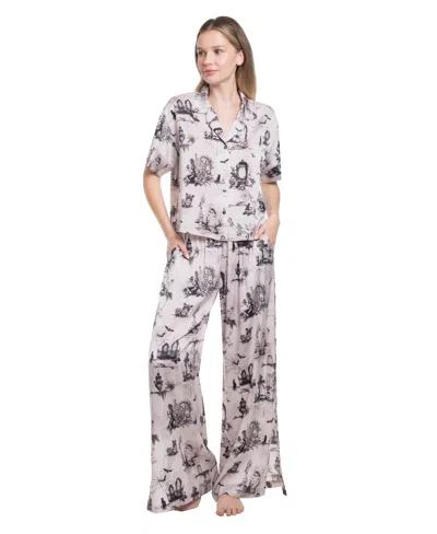 Midnight Bakery Women's Eerie Toile Satin Short-sleeve Pajama Set In Multi