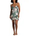 Midnight Bakery Fiji Floral Print Ruffle Trim Satin Chemise In Green