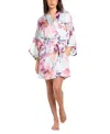 Midnight Bakery Haven Print Satin Short Robe In Blue Floral