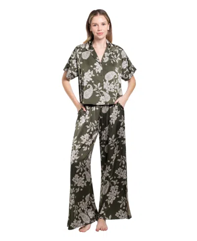 Midnight Bakery Women's Paisley Pretty Satin 2-piece Pajama Set In Green