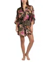 Midnight Bakery Floral Print Satin Robe In Green