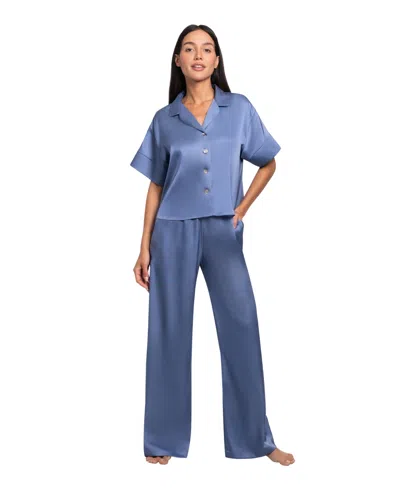 Midnight Bakery Women's Printed Top And Pajama Pants, 2pc Set In Denim Blue