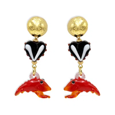 Midnight Foxes Studio Women's Black Little Shrimps Gold Earrings In Multi