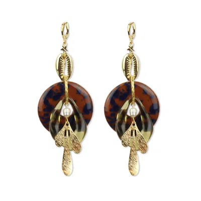 Midnight Foxes Studio Women's Brown / Gold Venus Shell Brown & Gold Earrings In Brown/gold