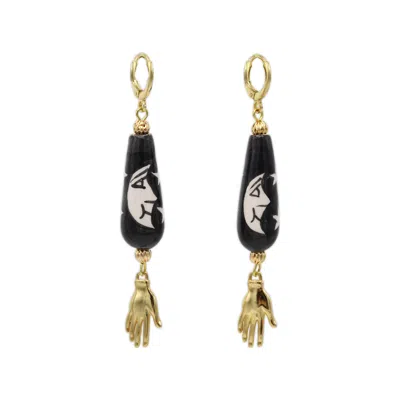 Midnight Foxes Studio Women's Gold / Black Moon, Stars & Hand Earrings In Multi