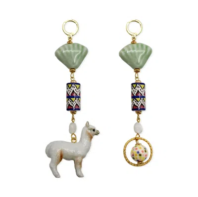 Midnight Foxes Studio Women's Gold / Green Alpaca Funfetti Gold Earrings In Multi