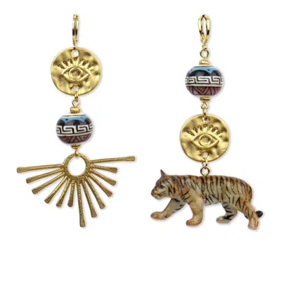 Midnight Foxes Studio Women's Tiger Sunburst Gold Earrings