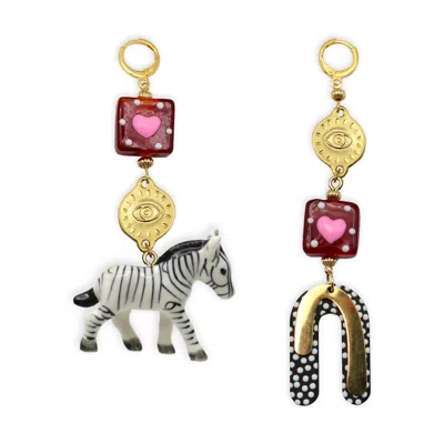 Midnight Foxes Studio Women's Zebra In Love Gold Earrings In Multi