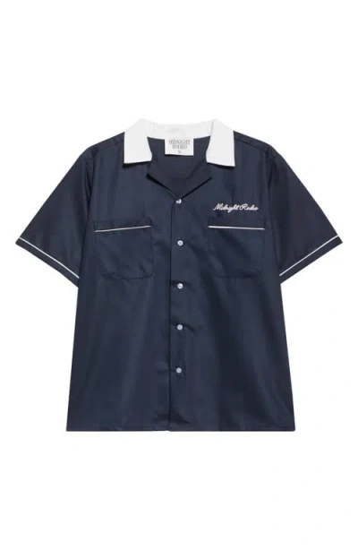 Midnight Rodeo Chain Stitch Piped Voile Camp Shirt In Navy