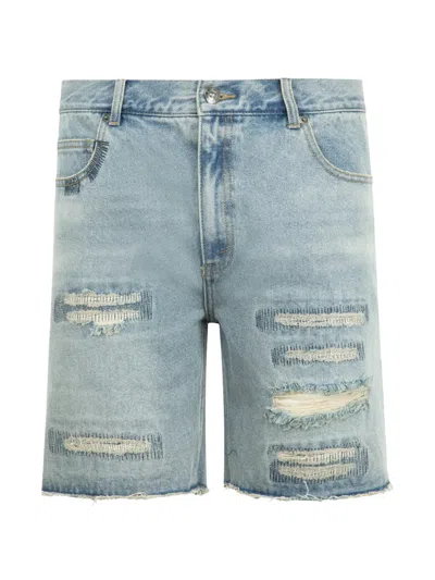 Midnight Rodeo Distressed Denim Shorts In Blue In Animal Print