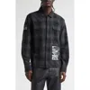 Midnight Rodeo Patchwork Distressed Over Dyed Cotton Flannel Shirt In Gray