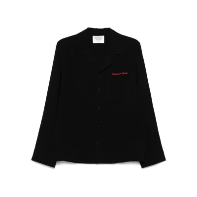 Midnight Rodeo Logo Embroidered Crepe Camp Shirt In Black