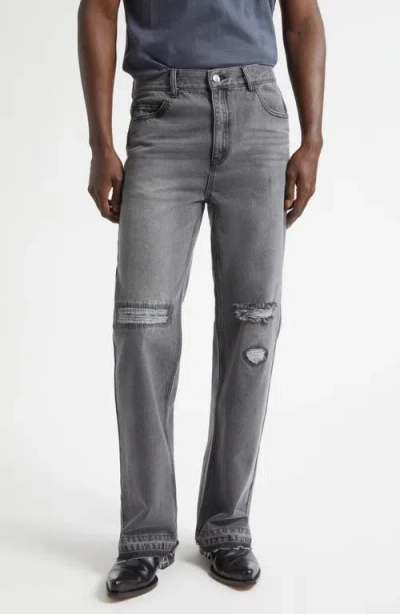 Midnight Rodeo Texoma Distressed Flare Leg Jeans In Gray