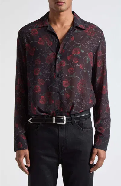 Midnight Rodeo Widower Chiffon Shirt In Black Wine Floral