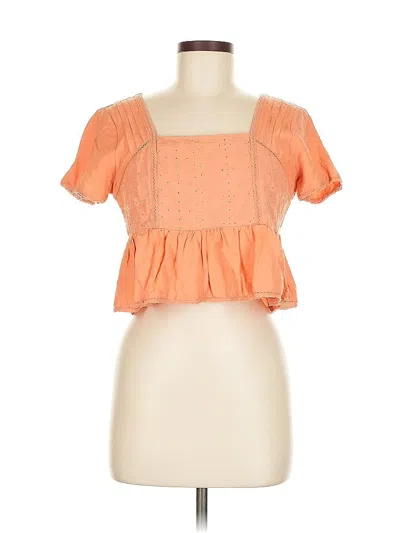 Pre-owned Midnight Sky Short Sleeve Top Orange Square Neckline Tops