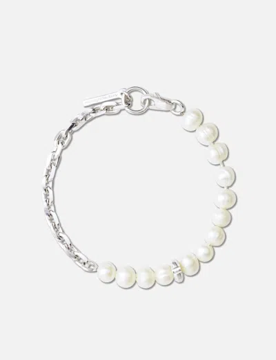 Midnightfactory Chuck Nut W/ Freshwater Pearls Chain Bracelet In Metallic