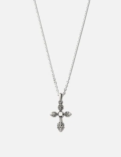 Midnightfactory Cross Pendant Oxidised Necklace In Silver