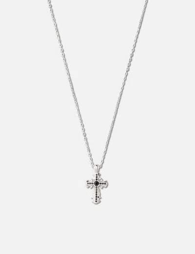 Midnightfactory Crucis Mini Cross Pendant Necklace In Metallic