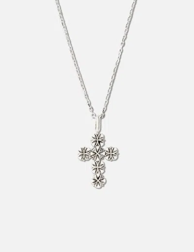 Midnightfactory Maltese-cross Quadruplets Cross Pendant Necklace In Metallic