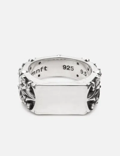 Midnightfactory Maltese Cross Quadruplets Signet Ring (oxidised) In Metallic