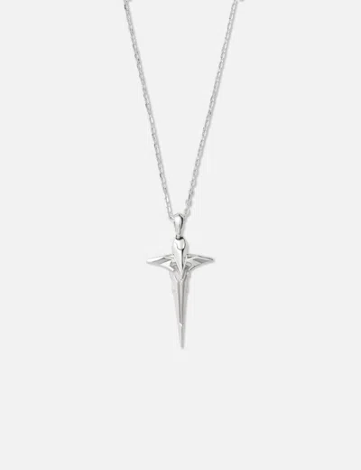 Midnightfactory Mechanic Cross Pendant Necklace In Silver