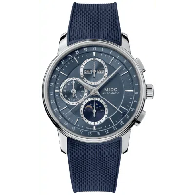 Mido Baroncelli Chronograph Moonphase Automatic Blue Dial Rubber Strap Men's Watch M027.625.17.041.00