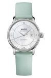 MIDO BARONCELLI SIGNATURE LADY COLORS LEATHER STRAP WATCH, 30MM