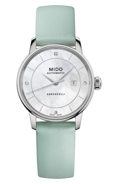 MIDO MIDO BARONCELLI SIGNATURE LADY COLORS LEATHER STRAP WATCH, 30MM