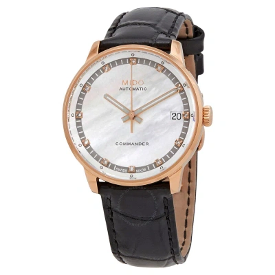 Mido Comander Ii Automatic Diamond Mother Of Pearl Dial Ladies Watch M0162073611680 In Gold
