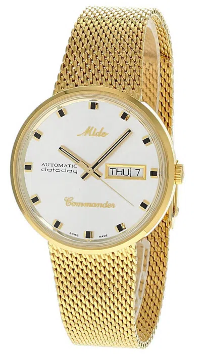 Pre-owned Mido Commander 37mm Ss Silver Dial Gold Mesh Men's Watch M8429.3.21.13