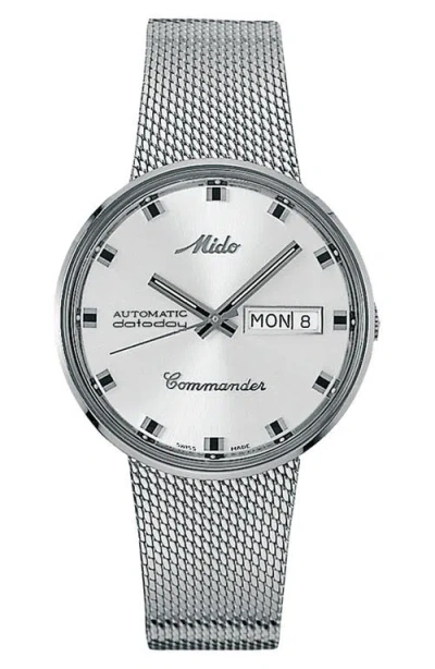 Mido Commander Automatic Mesh Strap Watch, 37mm In Silver