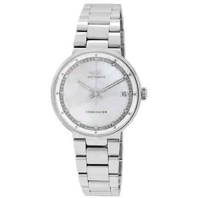 Pre-owned Mido Commander Ii Automatic Diamond White Mop Dial Ladies Watch M0142071111680