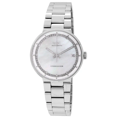 Mido Commander Ii Automatic Diamond White Mother Of Pearl Dial Ladies Watch M0142071111680 In Metallic