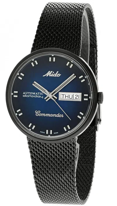 Pre-owned Mido Commander Shade 37mm Ss Black Mesh Men's Watch M8429.3.25.11