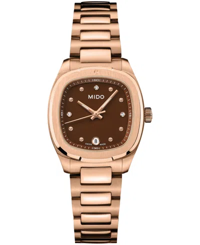 Mido Men's And Women's Swiss Quartz Multifort Tv Stainless Steel Rose-gold Bracelet Watch, Water-resistan In Brown