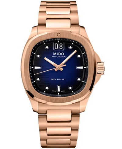Mido Men's Automatic Multifort Tv Big Date Rose-gold Stainless Steel Bracelet Watch, 40mm In Rose Gold