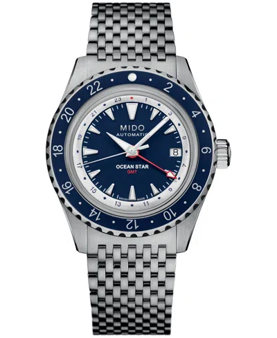 Mido Men's Automatic Ocean Star Captain Gmt Special Edition Stainless Steel Watch, 42mm In Blue