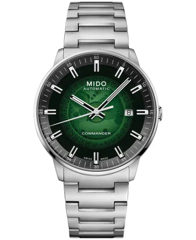 Mido Men's Automatic Swiss Commander Gradient Silver-tone Stainless Steel Watch, 40mm In Green