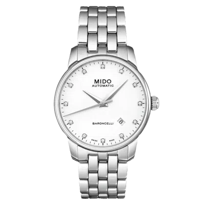 Mido Men's Swiss Automatic Baroncelli Stainless Steel Bracelet Watch 38mm In White