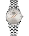 Mido Men's Swiss Automatic Baroncelli Diamond (1/10 Ct. T.w.) Stainless Steel Bracelet Watch 38mm In Rhodium