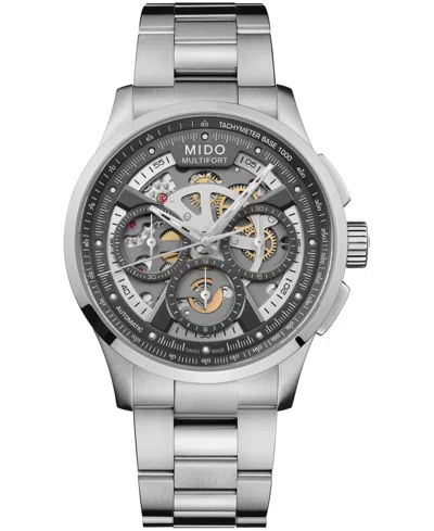 Mido Men's Swiss Automatic Chronograph Skeleton Multifort Stainless Steel Bracelet Watch, 43mm In Gray