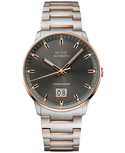 Mido Men's Swiss Automatic Commander Big Date Two Tone Stainless Steel Bracelet Watch 42mm In Grey