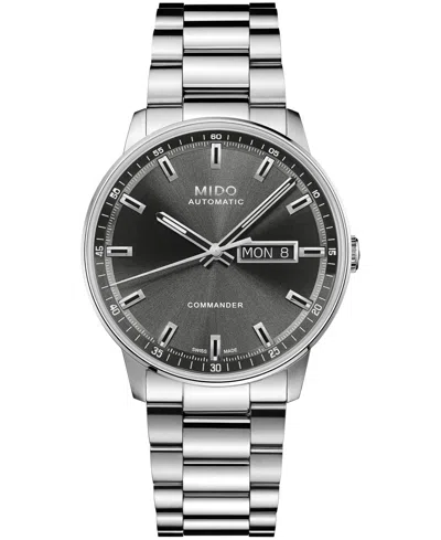Mido Men's Swiss Automatic Commander Datoday Day/date Stainless Steel Watch, 40mm In Gray