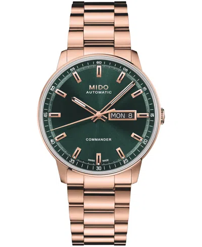 Mido Men's Swiss Automatic Commander Datoday Green Dial Water-resistant To 50 Meters Rose-gold Stainless 