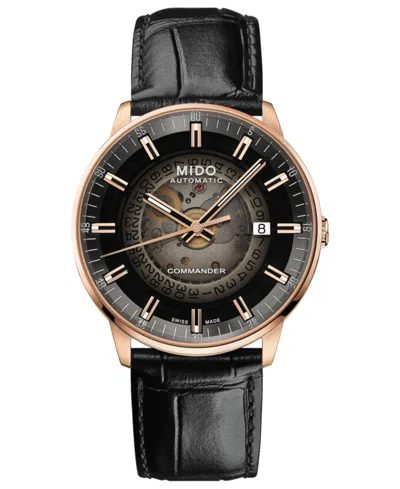 MIDO MEN'S SWISS AUTOMATIC COMMANDER GRADIENT BLACK LEATHER STRAP WATCH 40MM