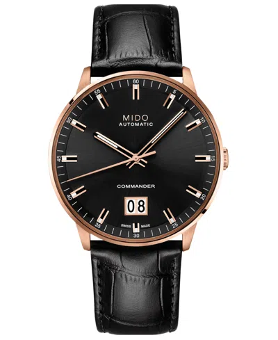 MIDO MEN'S SWISS AUTOMATIC COMMANDER II BIGDATE BLACK LEATHER STRAP WATCH 42MM