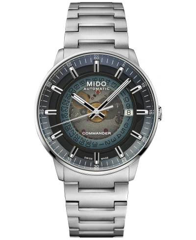 Mido Men's Swiss Automatic Commander Stainless Steel Bracelet Watch 40mm In Blue