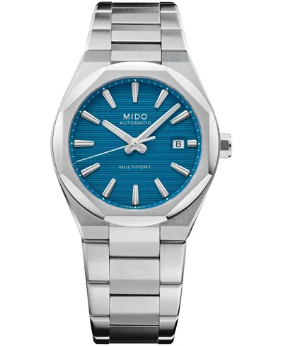 Mido Men's Swiss Automatic Multifort 8 One Crown Water-resistant Silver-tone Stainless Steel Watch, 40mm In Blue
