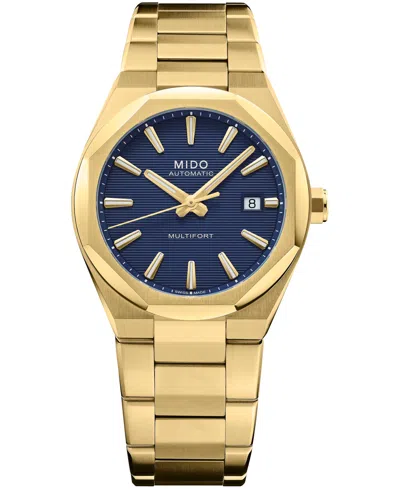 Mido Men's Swiss Automatic Multifort 8 One Crown Water-resistant To 100 Meters Gold-tone Stainless Steel  In Blue