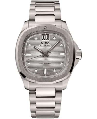 Mido Men's Swiss Automatic Multifort Big Date Silver-tone Titanium Bracelet Watch, 40mm In Gray